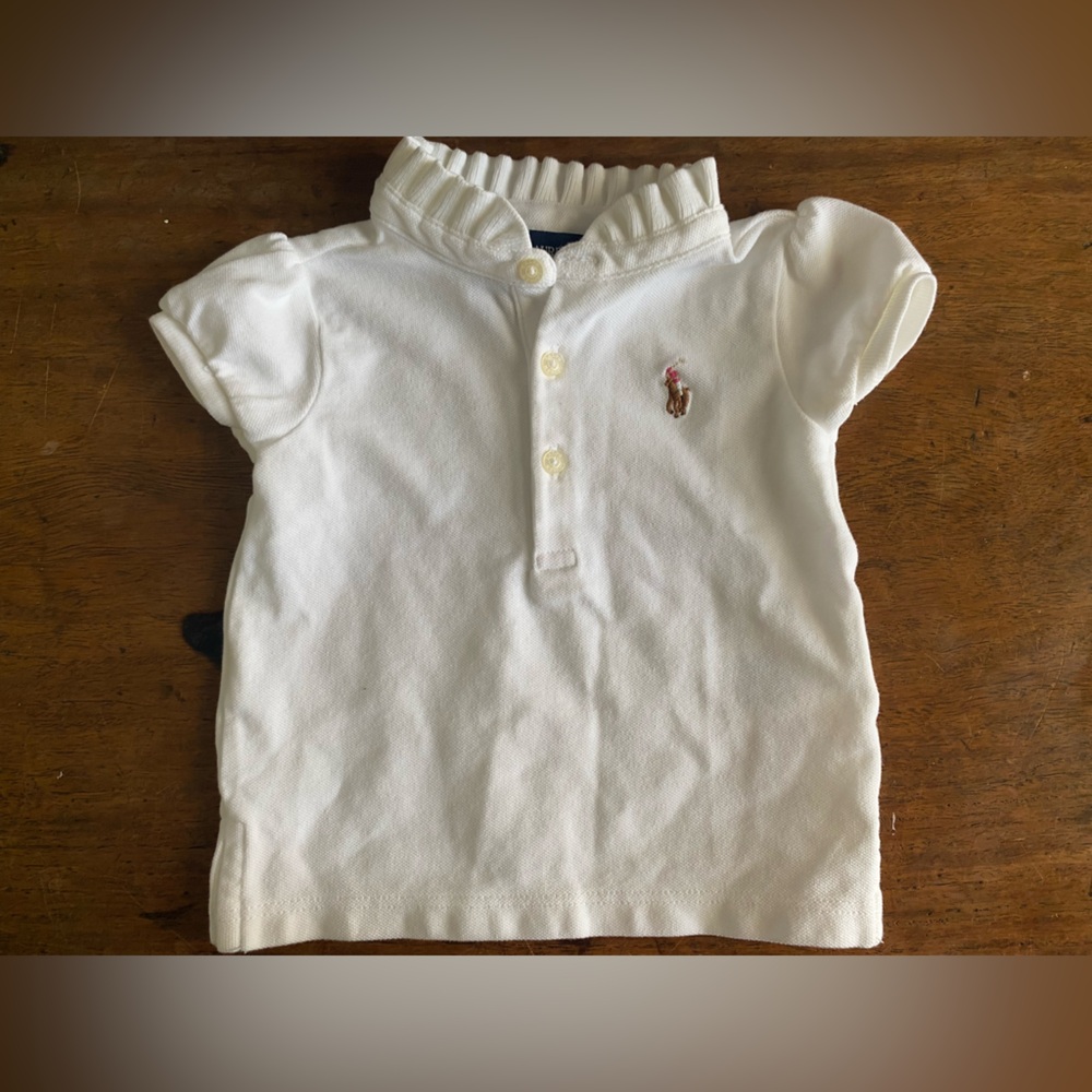 Ralph Lauren White Ruffle Collar 9mo Baby Girls Polo Shirt
